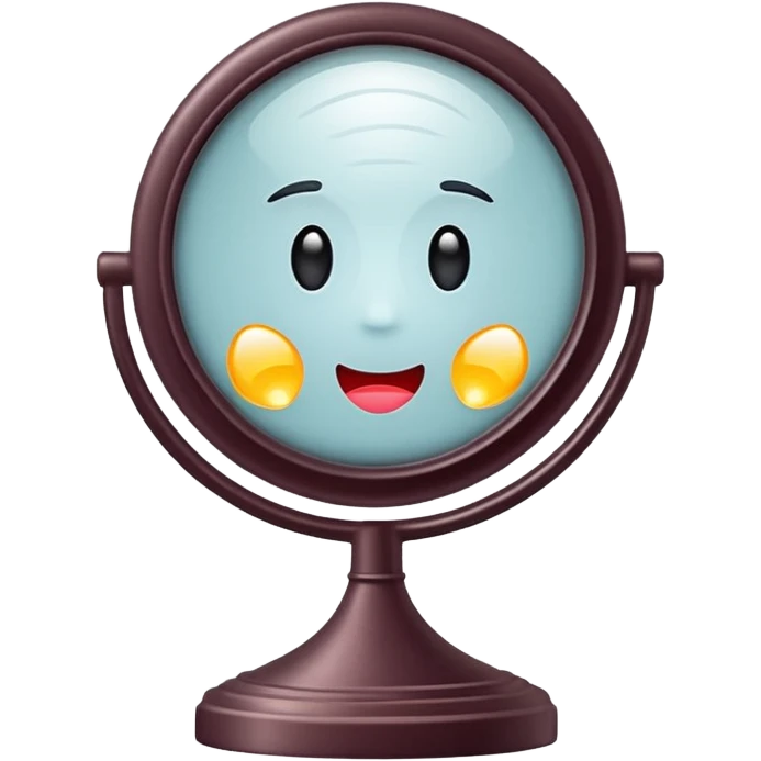 Minimalist emoji-style sticker of a vanity mirror with dim bulbs and cracked glass, words “Am I real yet?” smeared in dusty lipstick tone


 emoji