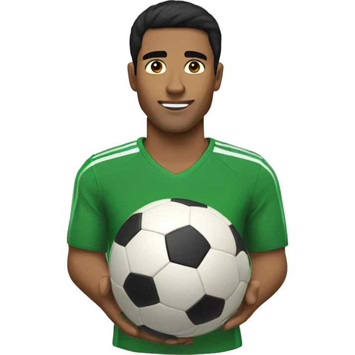 Man with tan skin with black hair and dark brown eyes playing soccer emoji