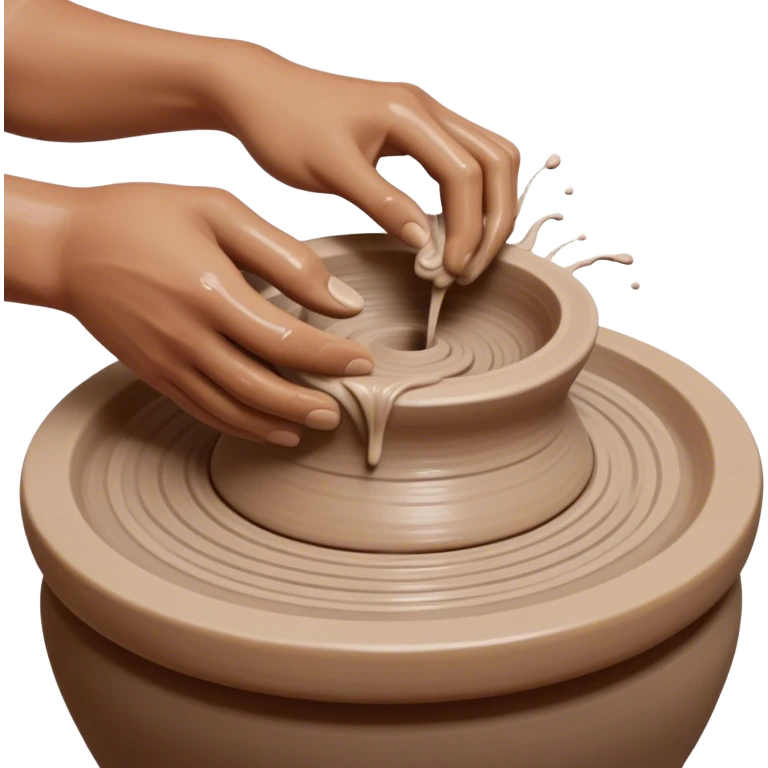 Cinematic Realistic image of a ceramic pottery wheel in action, with skilled hands shaping wet clay into a graceful form, featuring intricate details of swirling textures and gentle water splashes, illuminated by soft, artisanal lighting emoji