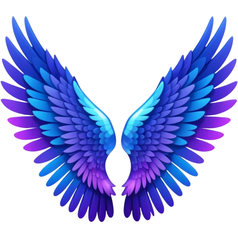 crystal angel wings, black feathers with a gradient at the tips transitioning to purple and blue, emoji style emoji