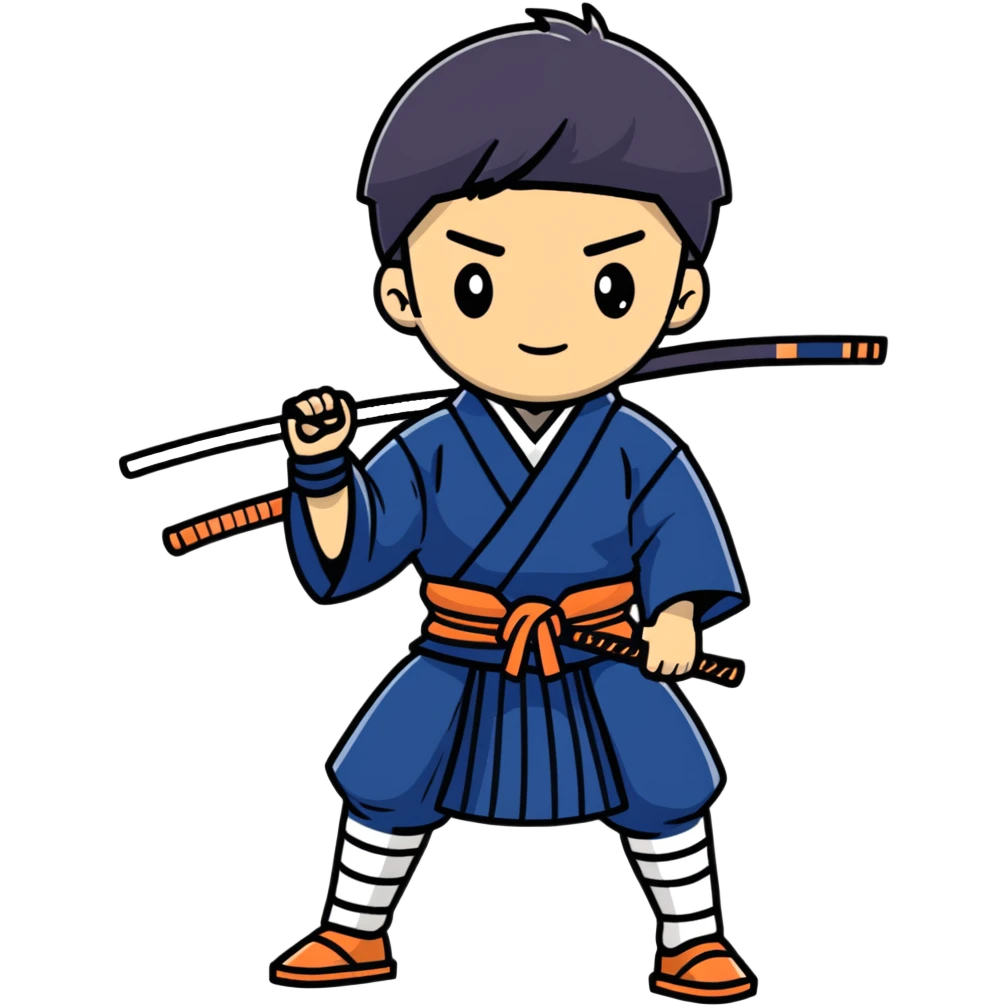 Japanese high school boy practicing kendo in traditional kendo uniform emoji