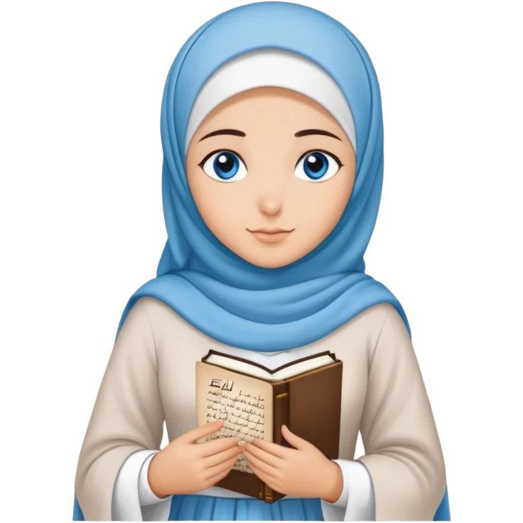 Turkish beautiful finish Konya girl blue eyes with cloudy hijab islamic long tailed dress and had on her hand text Eid Mubarak  emoji
