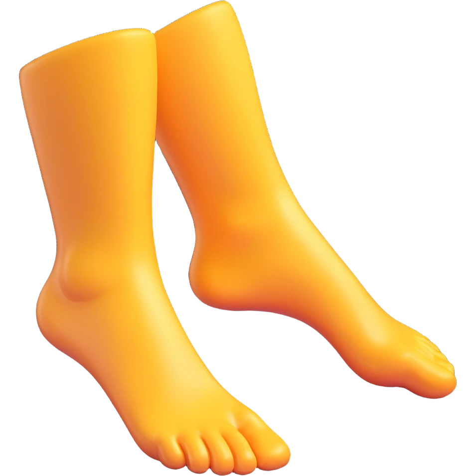 Create a single leg emoji in the same pose as the reference image, in iOS emoji style. 3D, shiny, smooth gradients, soft shadows, realistic leg and foot, classic emoji look. Add a soft shadow under the foot. emoji