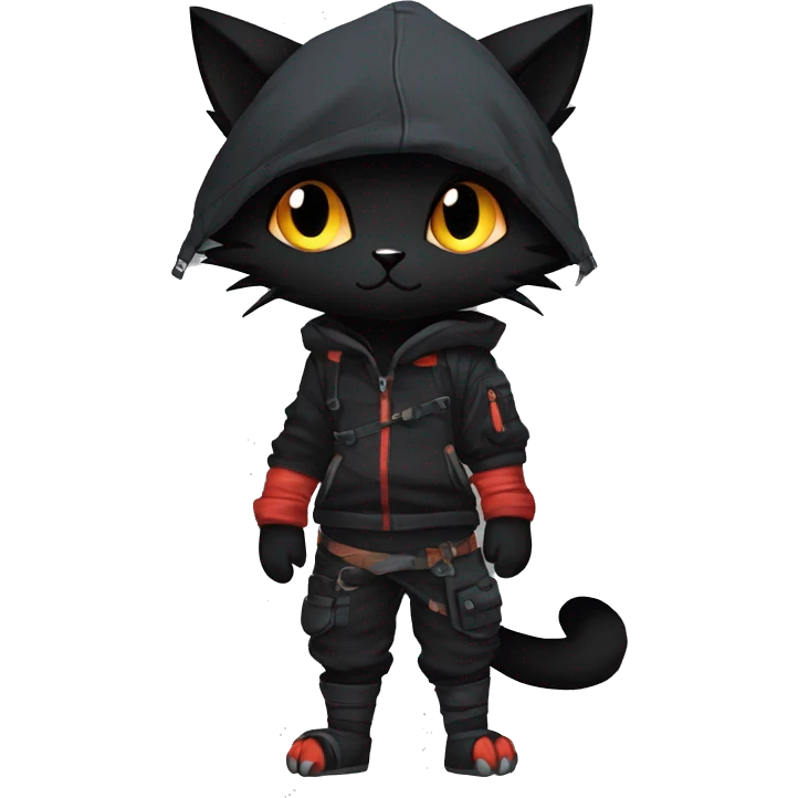 Edgy Shy Anthro Ninja boyish cool pretty dark black Litten-Pokémon-cat-fursona-animal techwear emoji