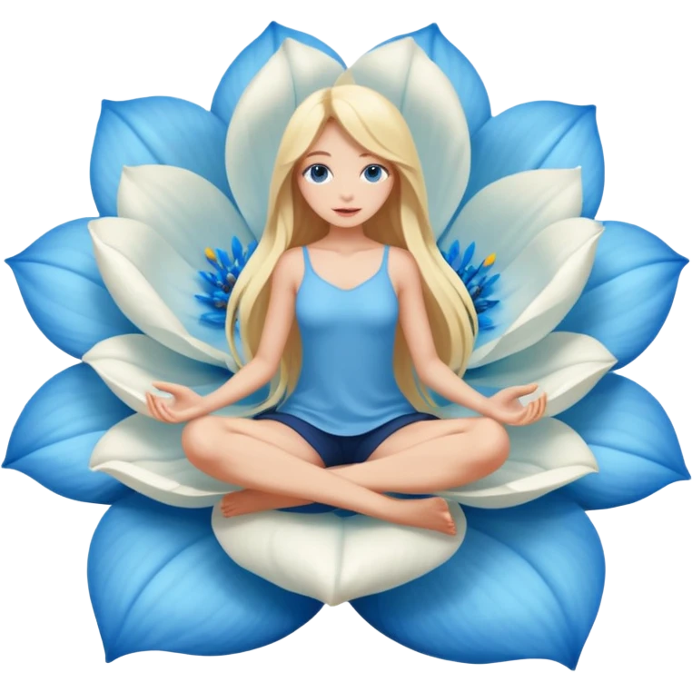 full body woman long blonde hair blue eyes white skin sitting inside giant flower bloom emoji