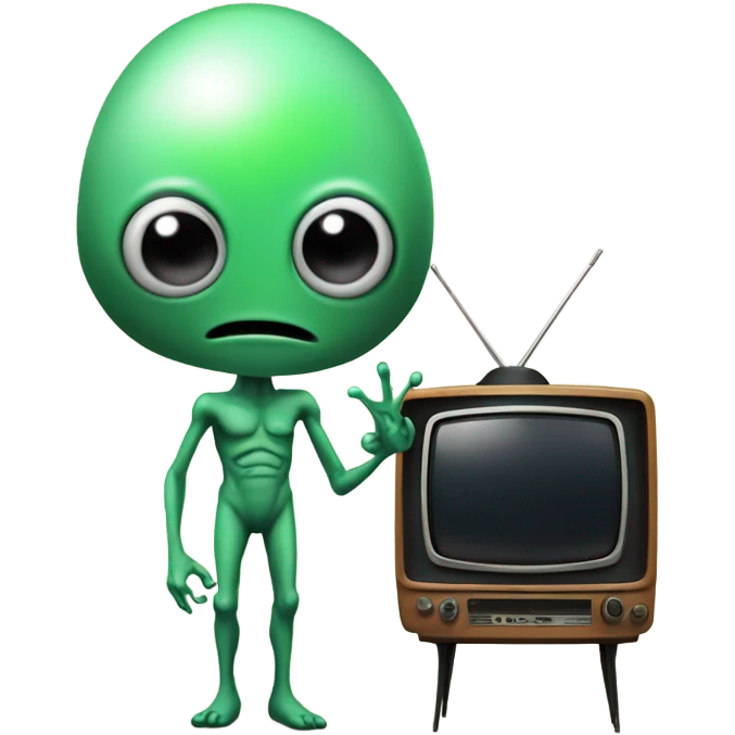 space alien holding a vintage TV set emoji