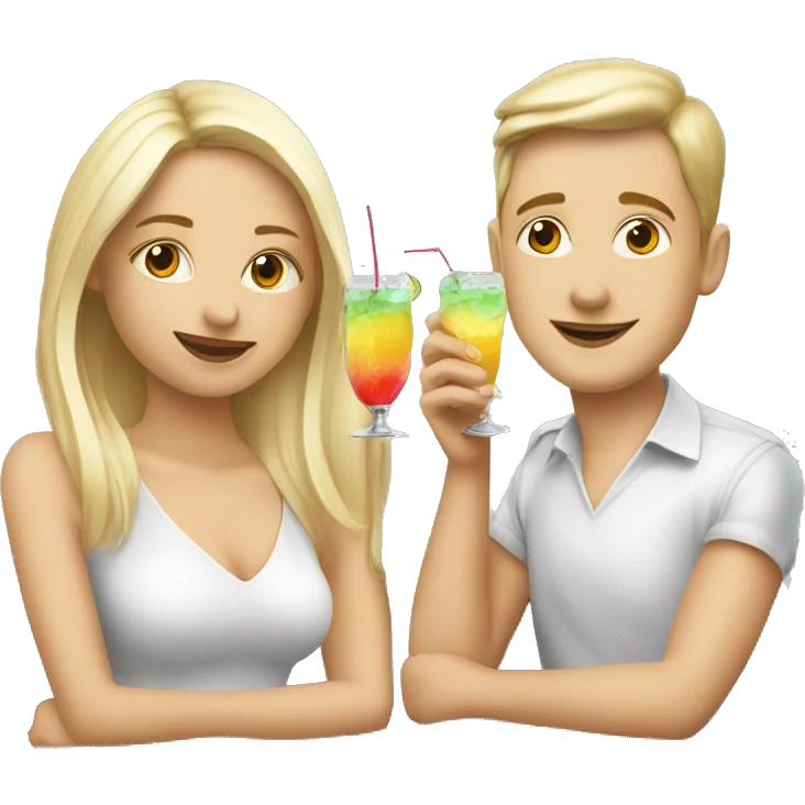 Blonde girl and blonde boy drinking a cocktail ￼ emoji