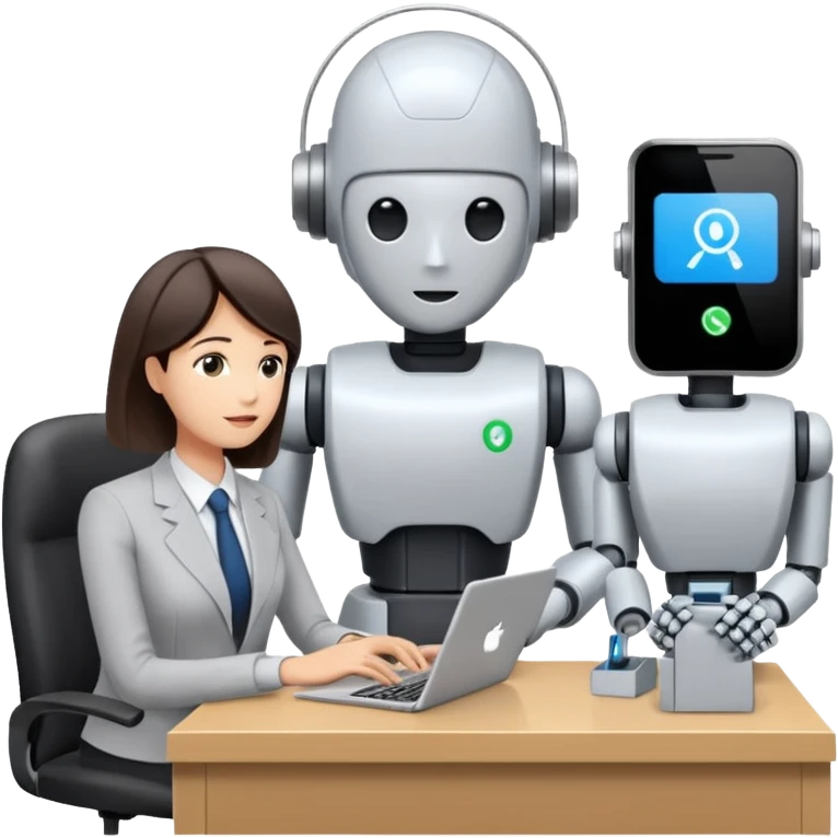 Digital Labour as an example of Agents at work in a workplace setting. I want to see a traditional office worker and a support co worker that is an AI Agent [Not a Robot]. emoji