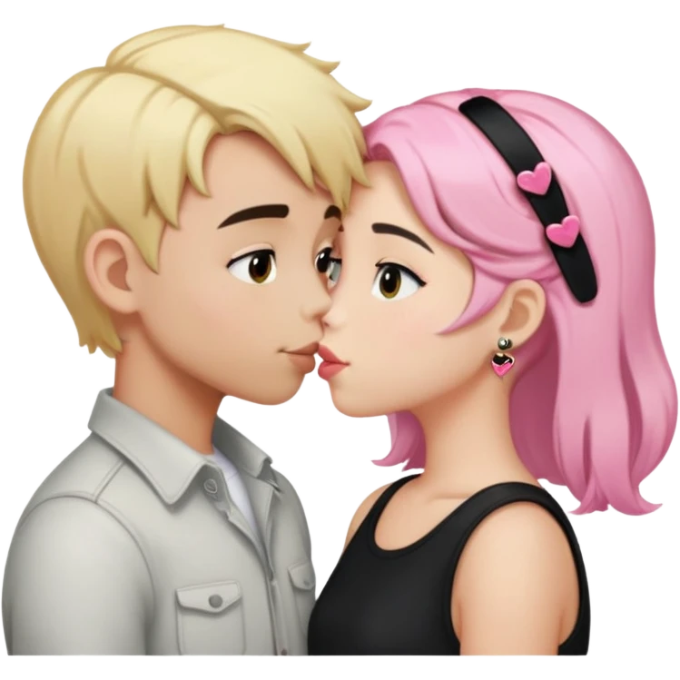Boy with blonde hair kissing girl with black hair and two pink hair clips in hair  emoji