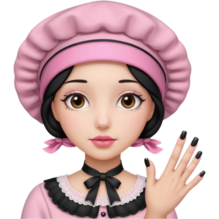 Pink bonnet black with nails emoji