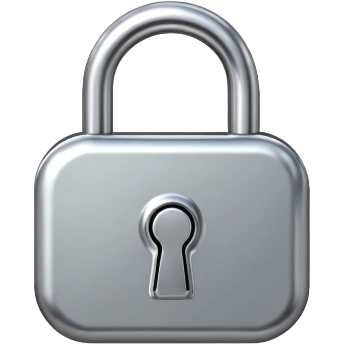 Chrome silver lock emoji, iOS emoji style, smooth metallic surface, rounded edges, reflective highlights, minimalistic emoji