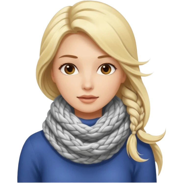 A stylish woman in a long and knitted scarf, hair flowing in the winter breeze. emoji