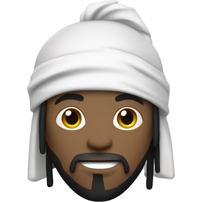 Guy with dreadlocks dressed as a white ninja with a sword emoji