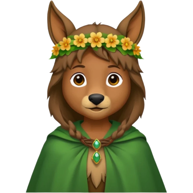 doe dressed as a druid, flower crown, green cape emoji
