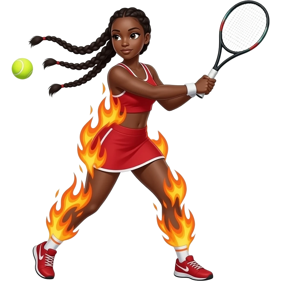 Black female with braids tennis player on fire emoji