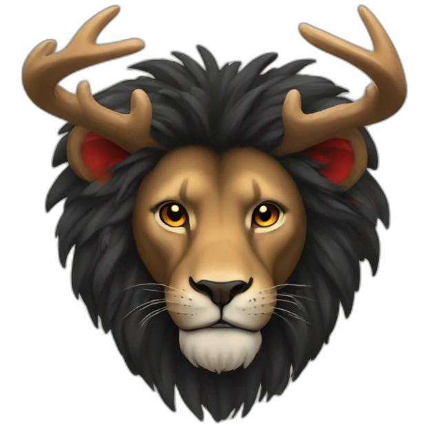 Black Lion with deer antlers and big red ears emoji