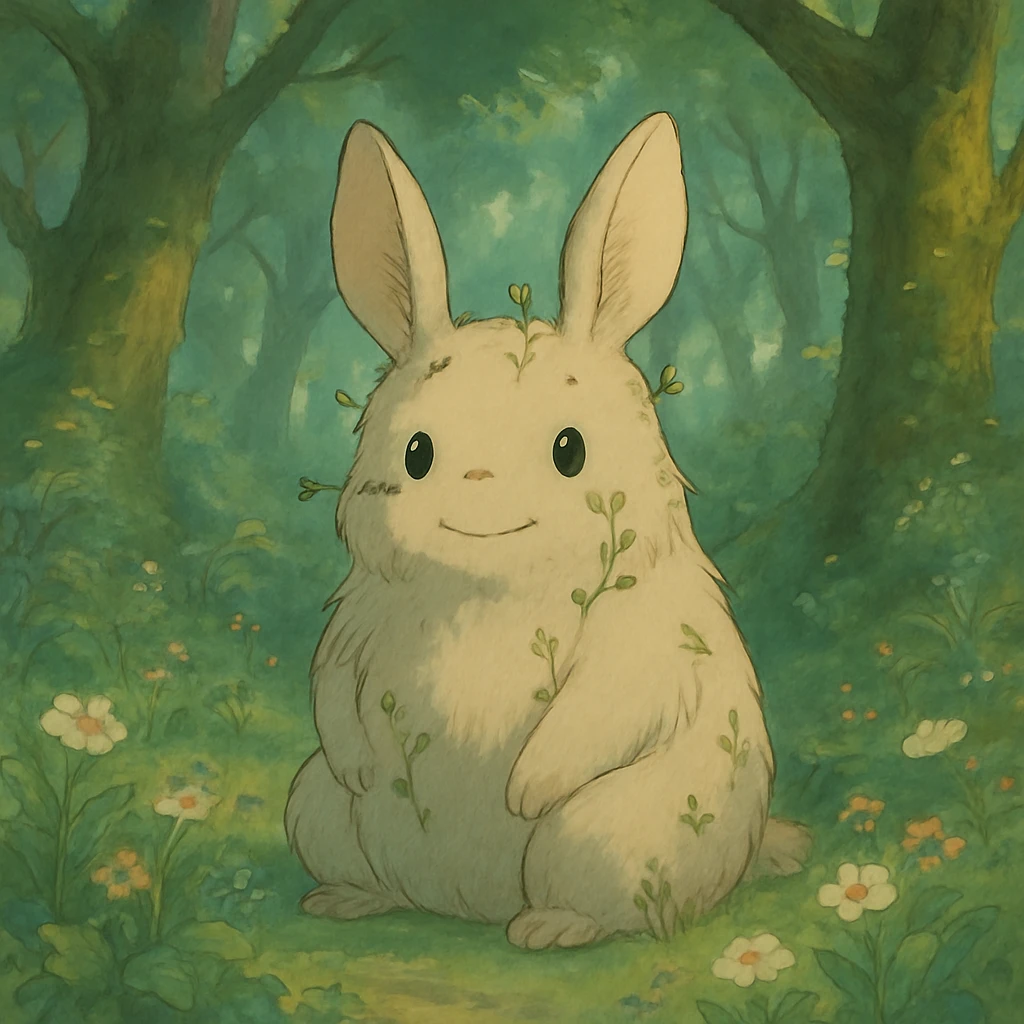 whimsical forest spirit, detailed, soft colors, ghibli style, magical atmosphere emoji