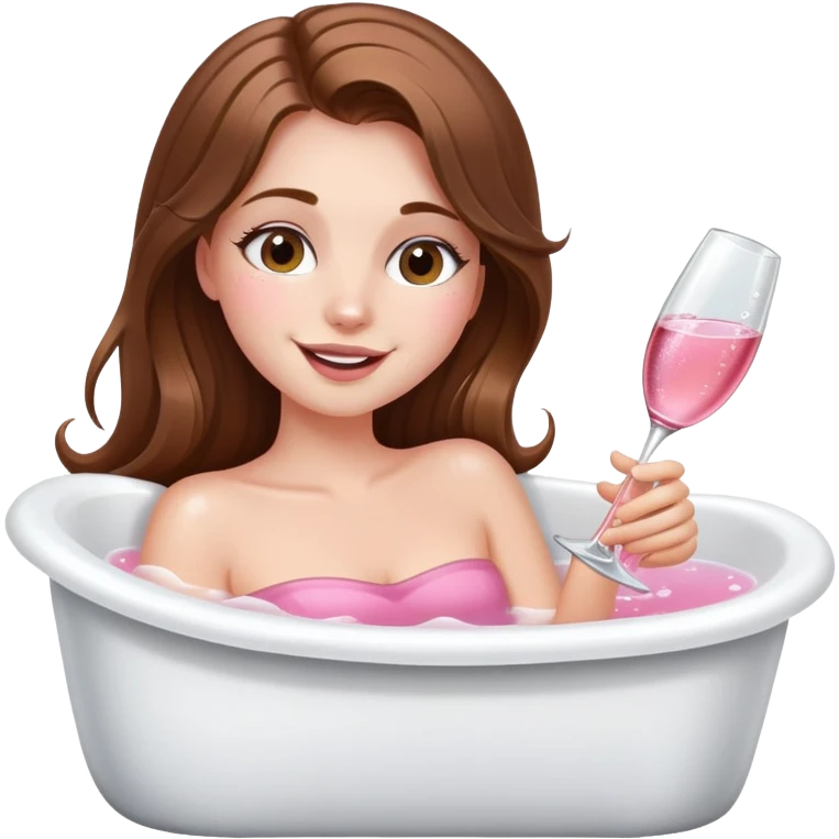 A bretty white girl with long brown hair in Bathtub drinking pink champagne and shes winks emoji