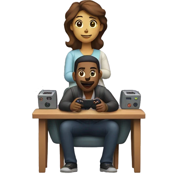A man and woman playing a video game emoji