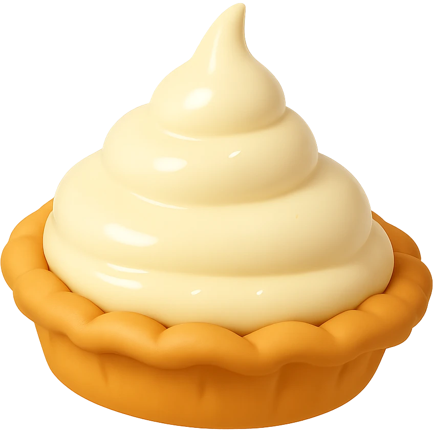 Remove the background so only the intact cream pie is visible. Keep the playful 3D emoji style, golden brown crust, and same angle as before the splat. emoji