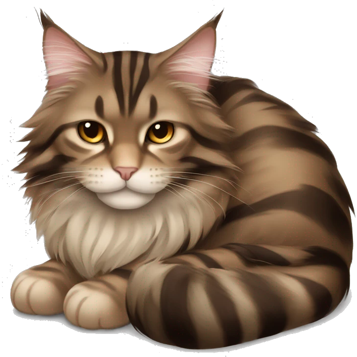 Sleeping cat Maine coon dark brown and light brown stripes emoji
