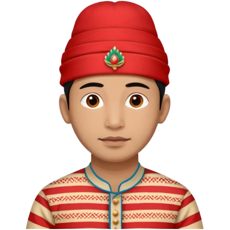 man wearing a Nepali Dhaka topi with stripes and design on it and it should be in red colour emoji