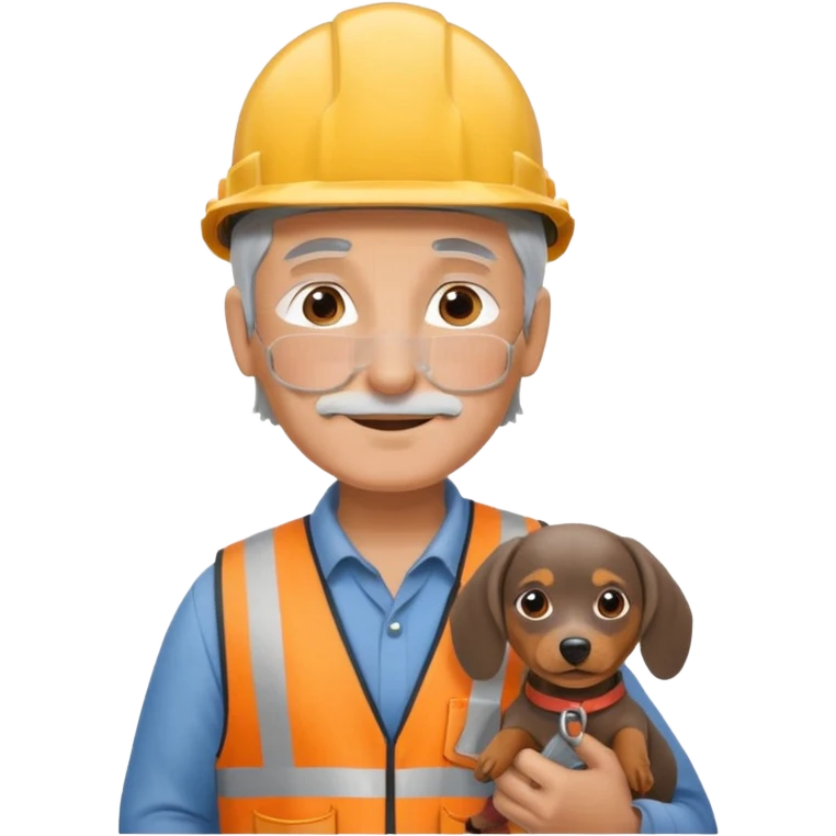 Construction worker with gray hair and weiner dog emoji