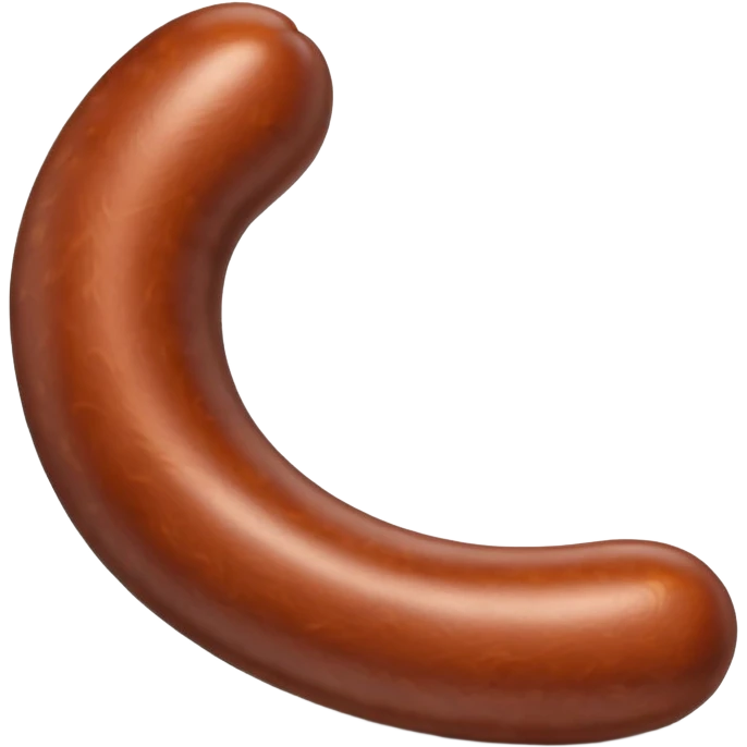 single dark plump sausage with smooth glossy casing gently twisted ends no plate or extras soft lighting subtle shadows emoji scale emoji