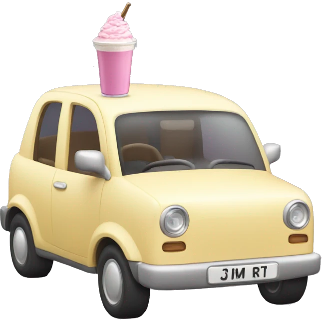 tiny 1 seater car with a milkshake on the front screen emoji
