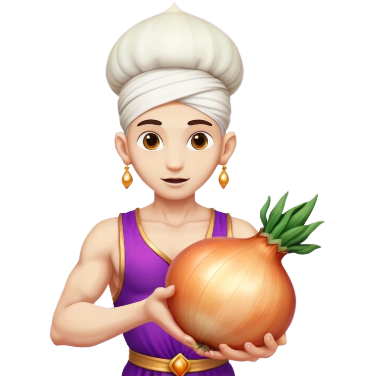 The white Genie of the Lamp, holding a big onion violet  emoji
