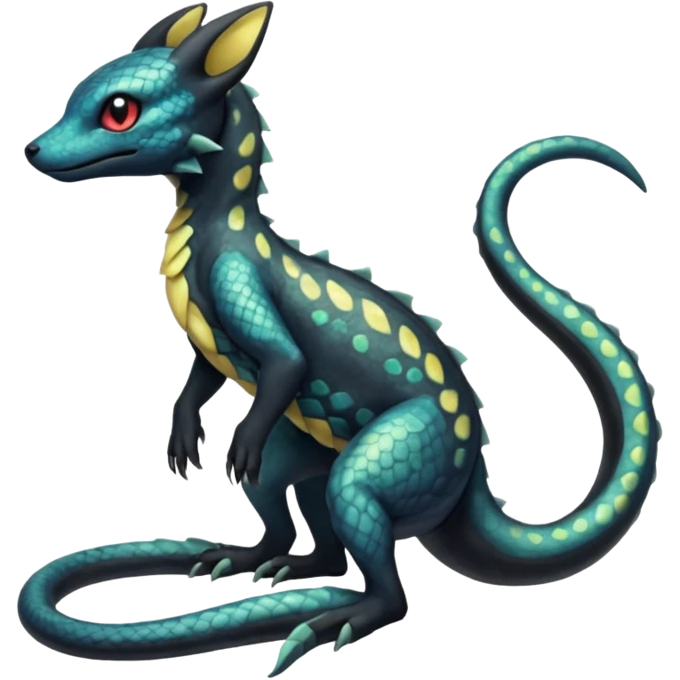 L Scaley Exotic Salandit-Aurorus-Umbreon-Fakémon-hybrid-creature (full body), 4 legs emoji