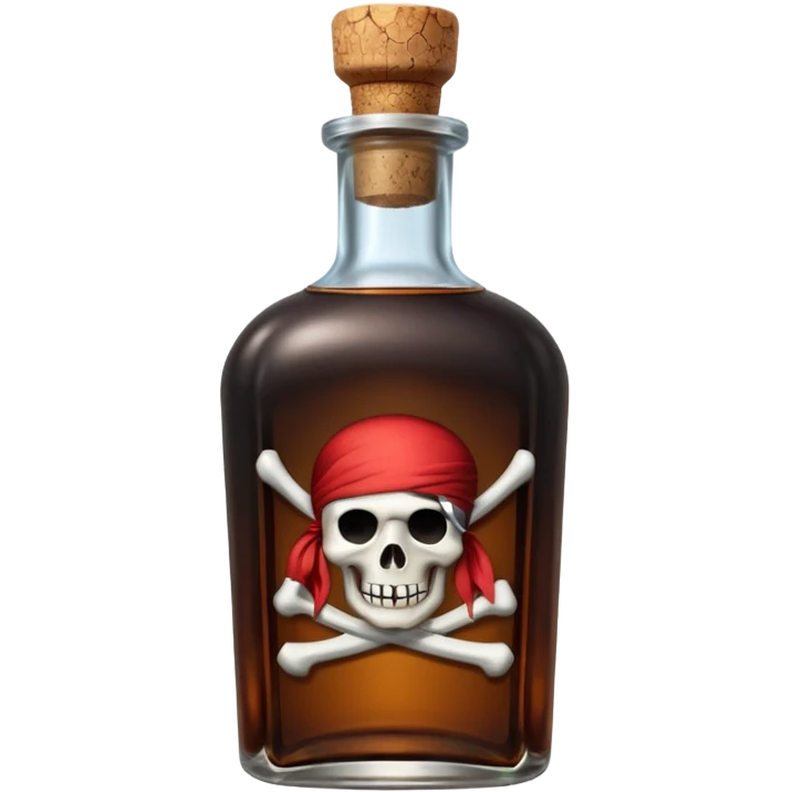 pirate rum bottle object icon, glass bottle, cork top, dark liquid inside, 3D cartoon, mobile game icon style, centered, clean background, no text, no watermark
 emoji