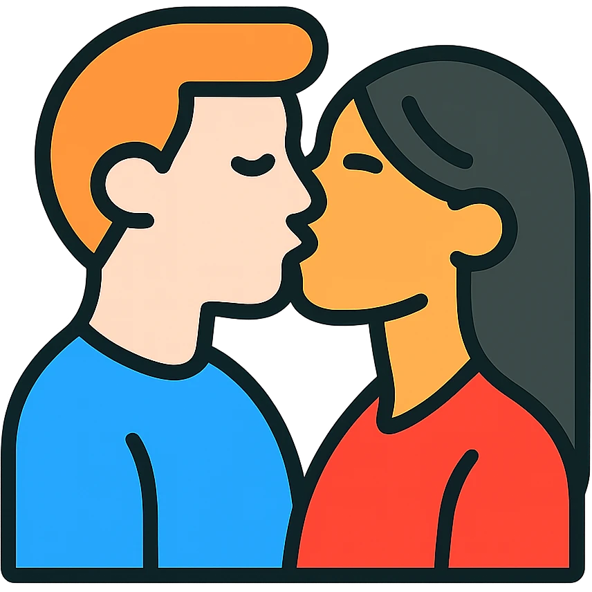 icon of a couple kissing, the man is white and the woman is asian emoji