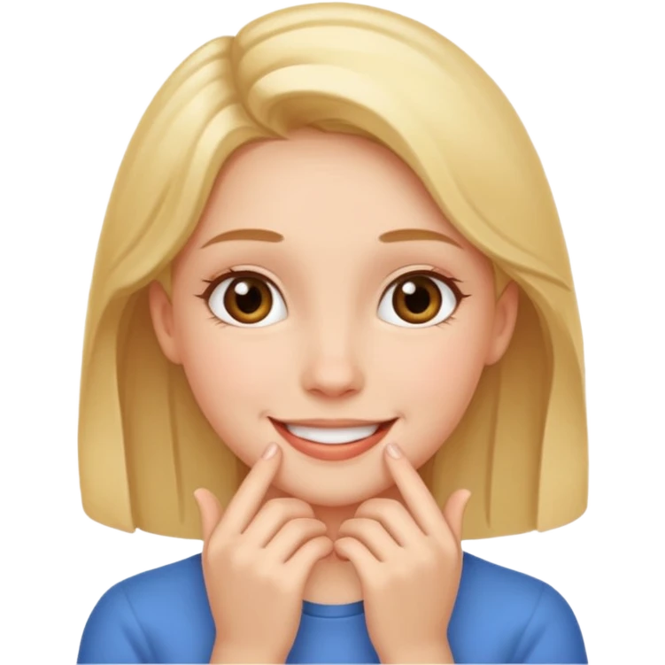 Girl smiling with hands under chi  emoji