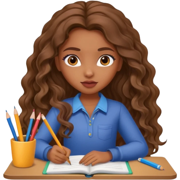 a pretty bratz brown girl with long wavy hair studying emoji