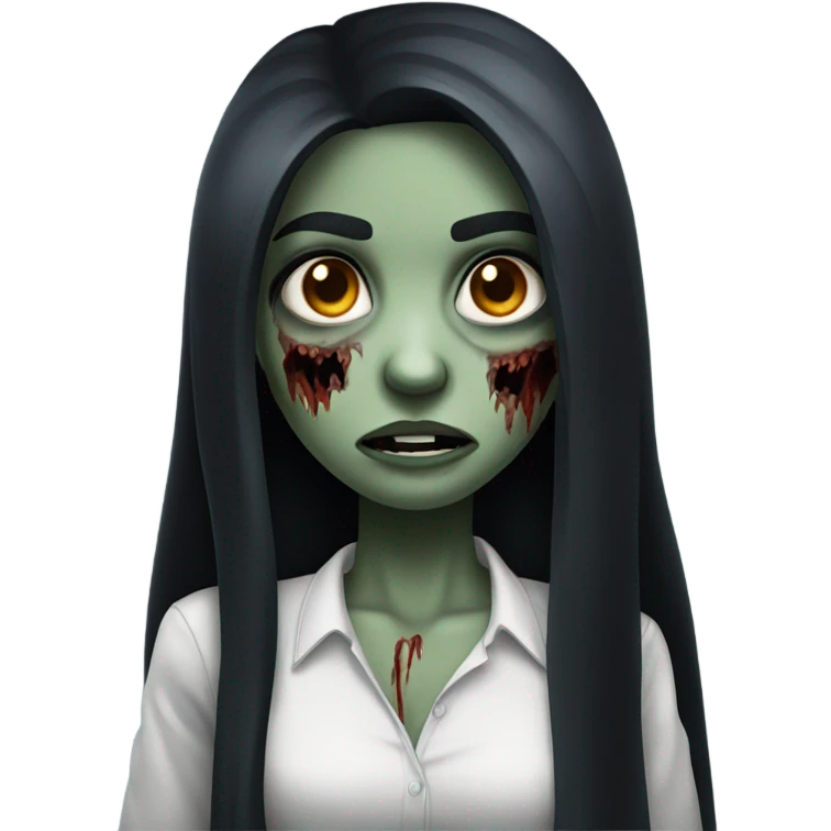 girl zombie with black long hair with teeth and serious face  emoji