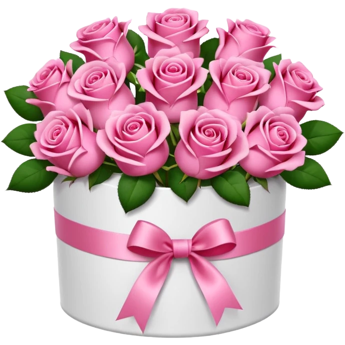 bouquet of pink 15 roses in a round white box emoji