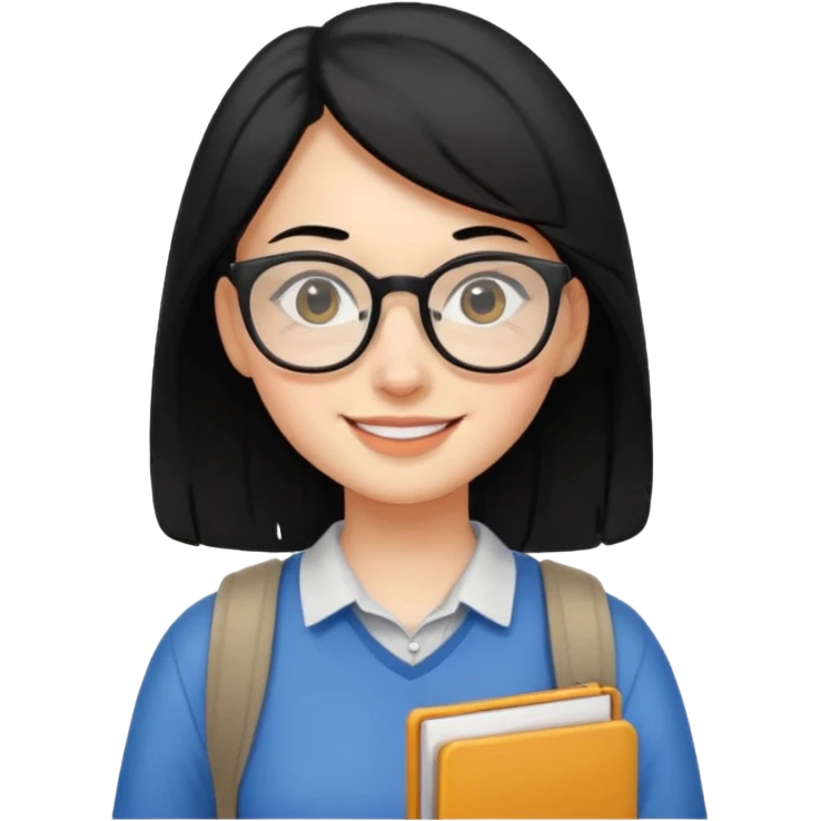 a female college student, and black hair, no back pack emoji