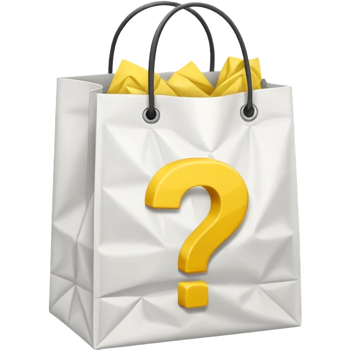 white goodiebag with yellow questions mark boxes stuffed in it emoji