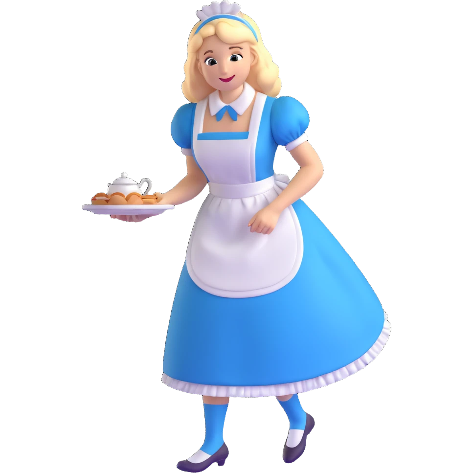 Disney's Alice in Wonderland curtseying elegantly in her blue dress with white apron emoji
