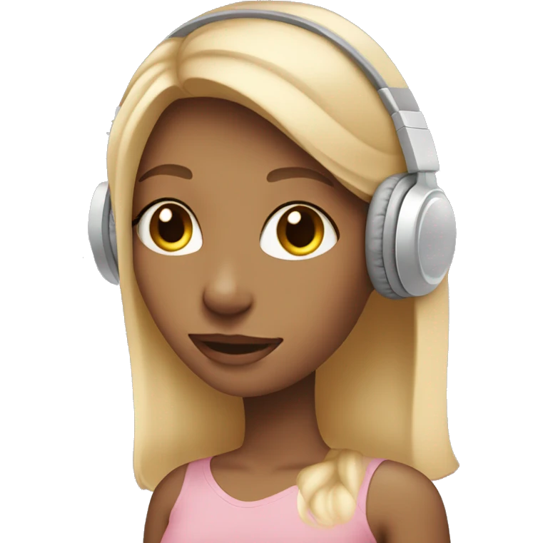 Blonde girl with light pink over the ear headphones on her head  emoji