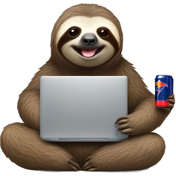 sloth with RedBull can and laptop emoji