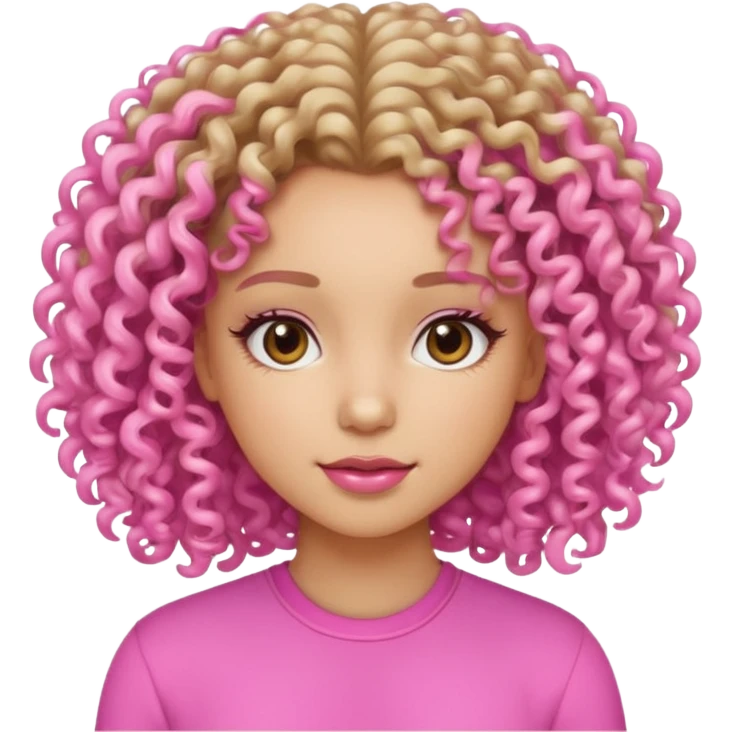 A beautiful girl with light skin, curly hair, and a pink vibe. emoji