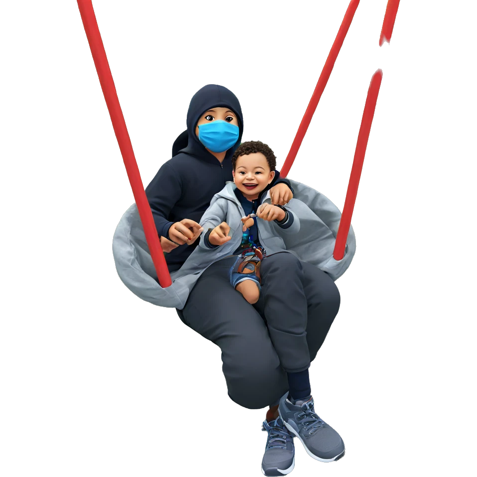 boys playing outdoors with masks emoji