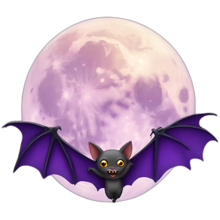 purple realistic full moon with vampire bat wings flying in front  emoji