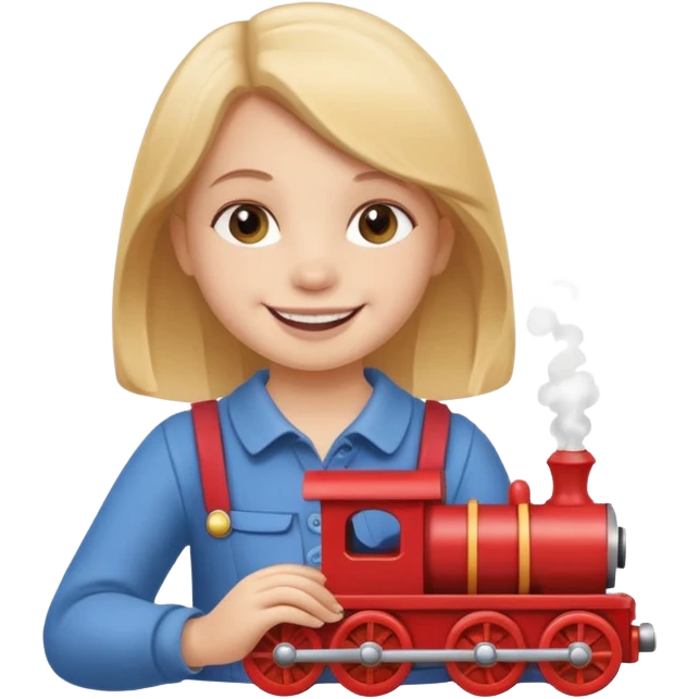 small girl holding small train toy emoji
