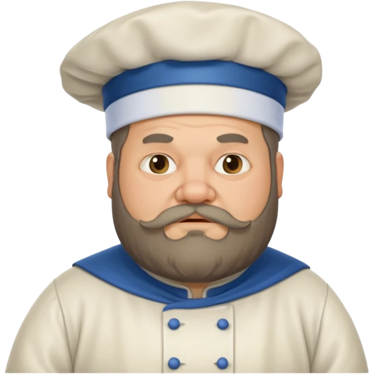 medieval fat chef, middle-aged, bearded, sly, grim-faced emoji, eil fac like hes hidinsomething emoji