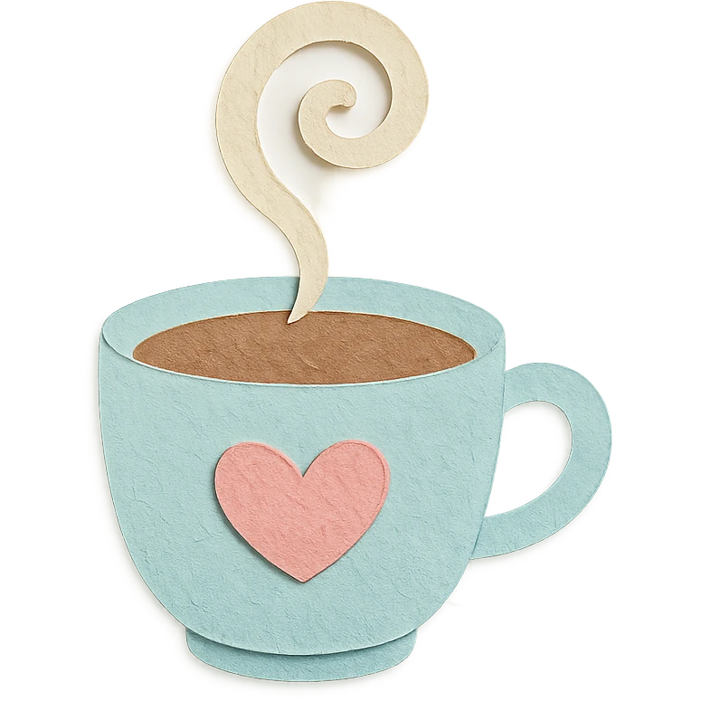 coffee cup with cute heart and swirl steam, soft pastel hand-drawn style emoji