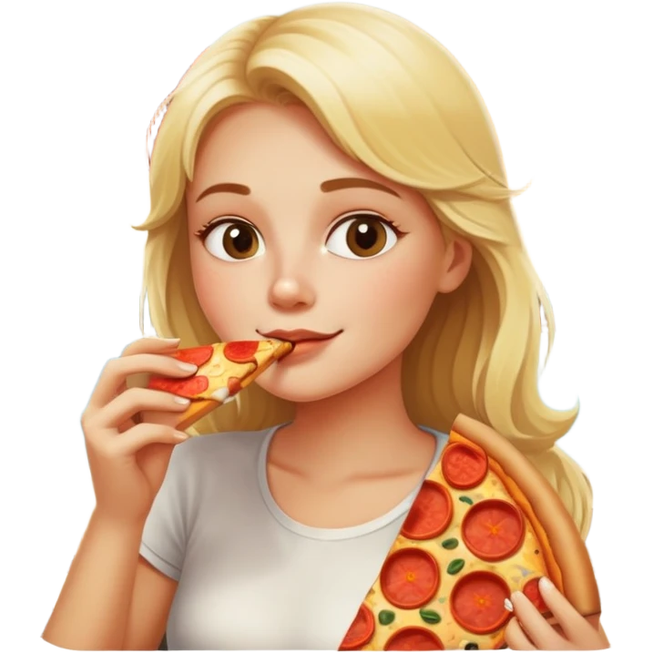 Blond girl eating slice of pizza and drinking beer in sun emoji