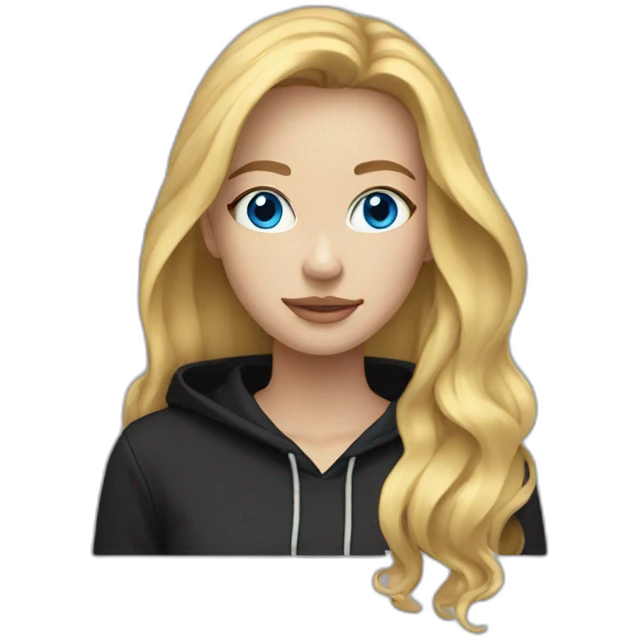 Woman with long blonde hair and blue eyes in black hoodie emoji